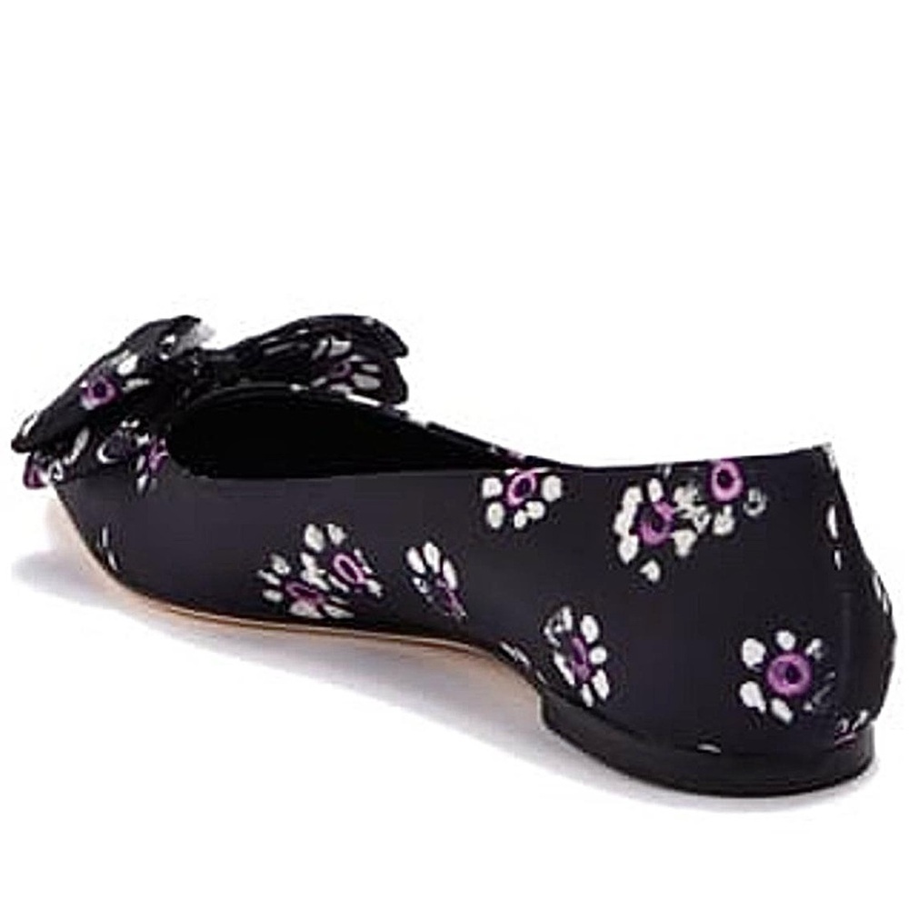 Tory Burch Ballet Flats Rosalind Black Floral Print Satin bow Size 11 NWT - Picture 5 of 11